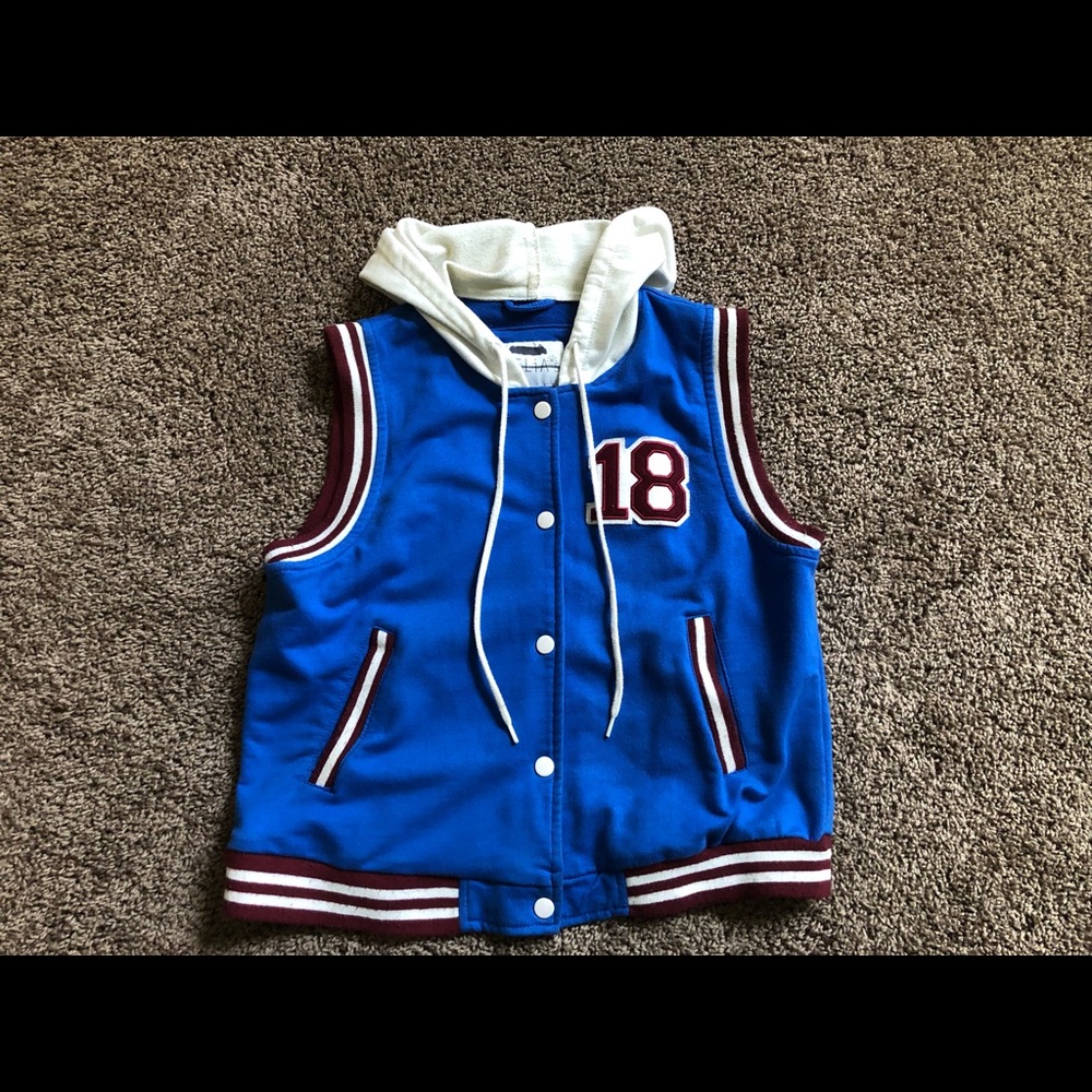 dELiA*S Varsity Hooded Fleece Vest